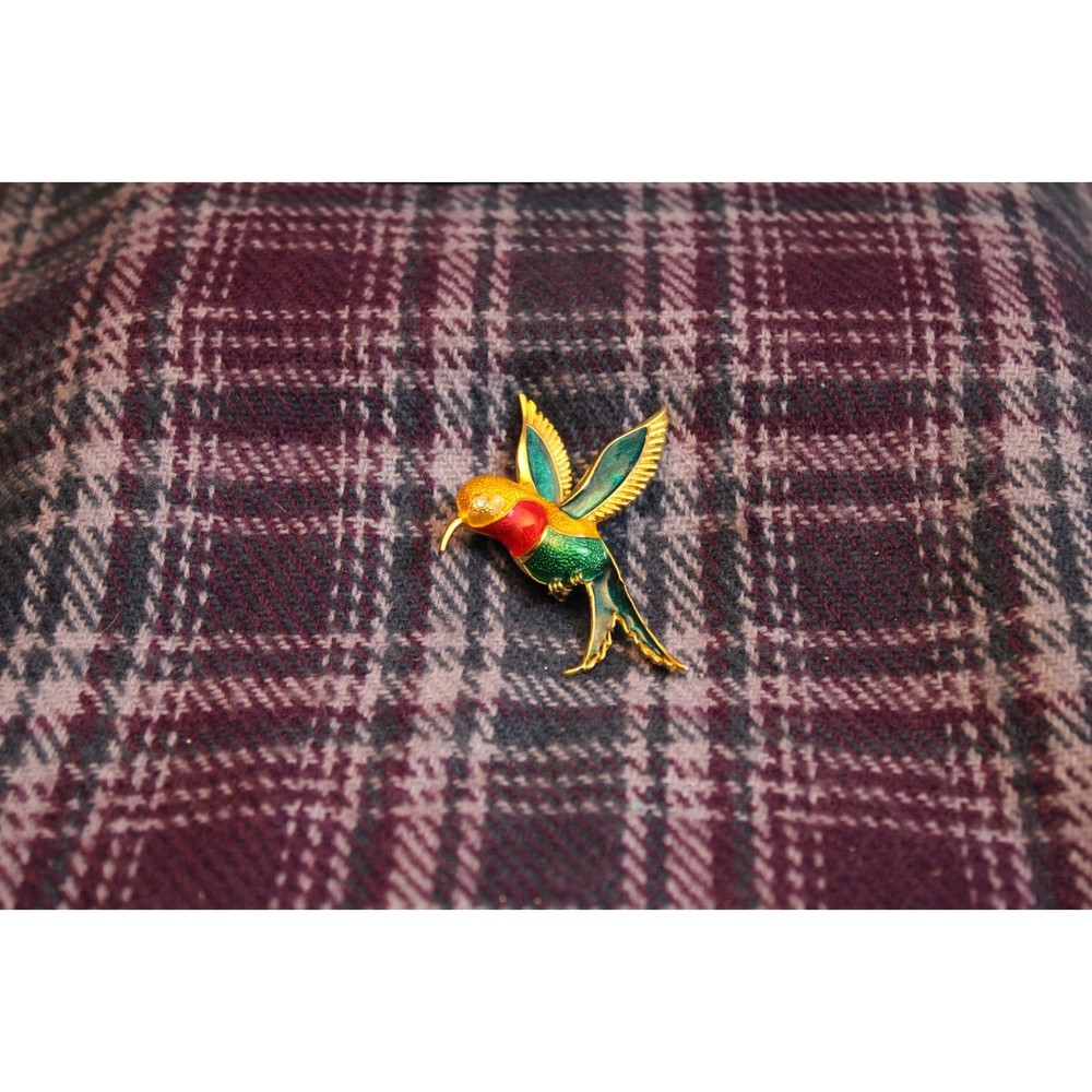 Enamel Rhinestone Gold-tone Hummingbird Pin Brooch - Picture 3 of 5